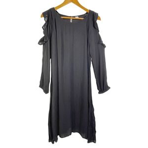 NWT Old Navy Shift Dress Women's Sz L Cold Shoulder  Black Ruffle Long Sleeve